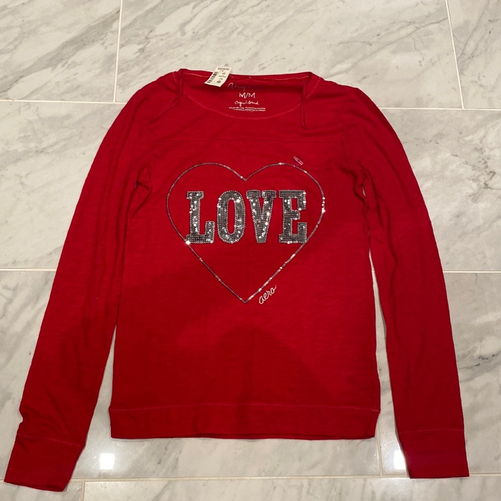 Aeropostale red long sleeve T-shirt that says love